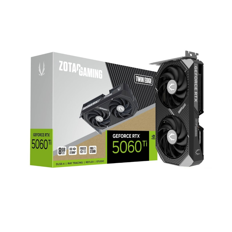 ZOTAC GAMING GeForce RTX 5060 Ti Twin Edge 8GB graphics card and retail box